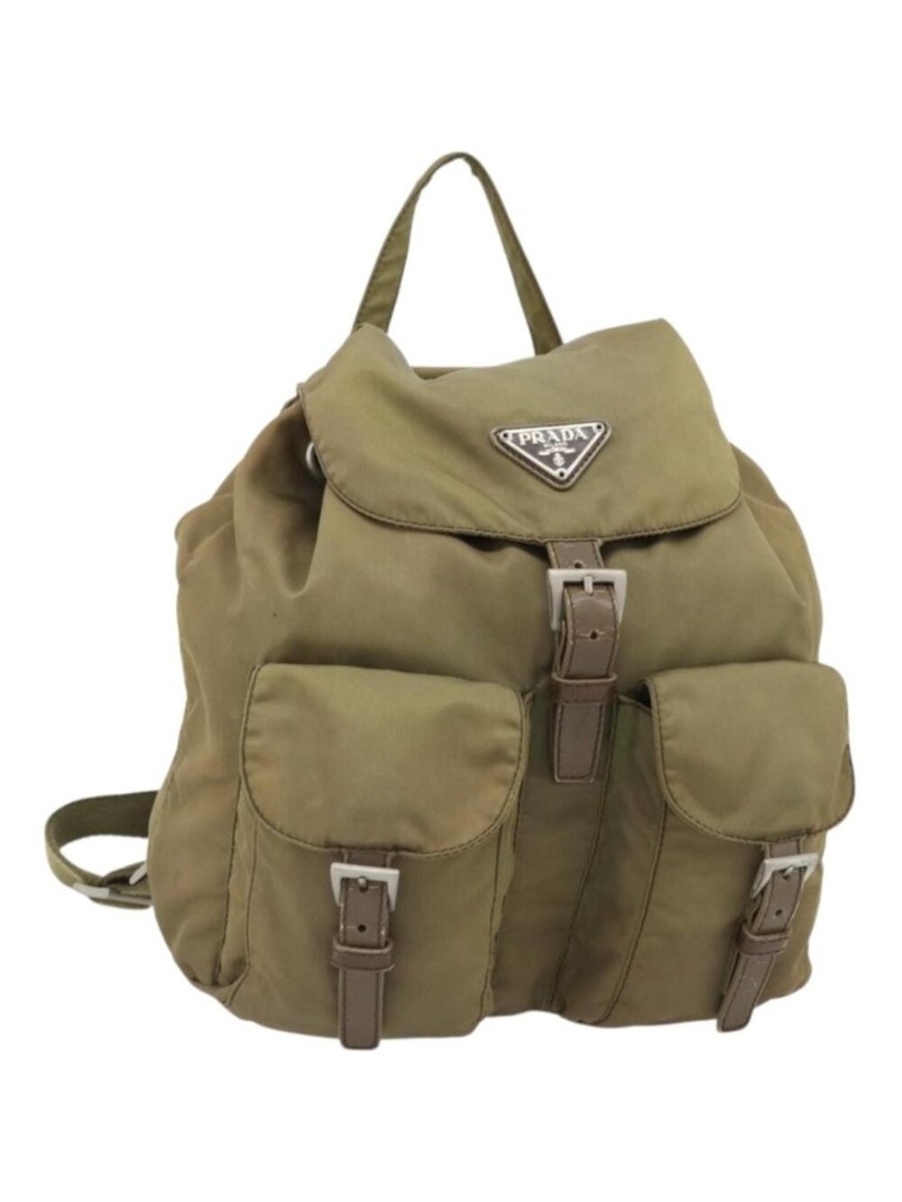 PRADA Backpack Nylon Khaki Silver